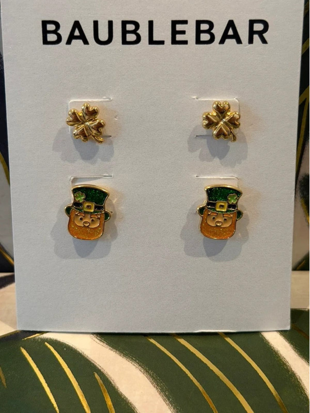 BaubleBar St. Patrick’s Day Leprechaun Shamrock Stud Earrings Set